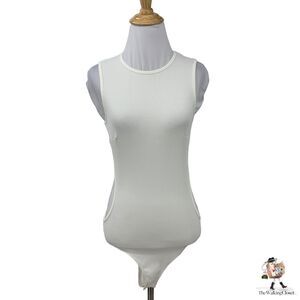 Dream Bandits Ribbed Bodysuit Womens M Medium White Sleeveless Side Cut Out Tank